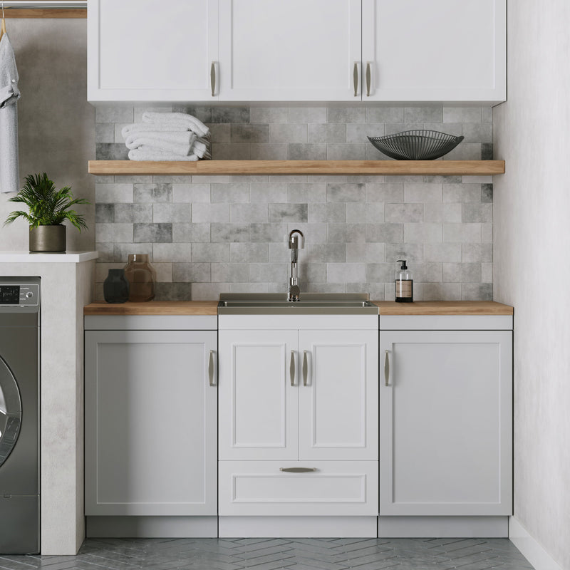 Cardinal - Laundry Cabinet With Faucet And Stainless Steel Sink - White