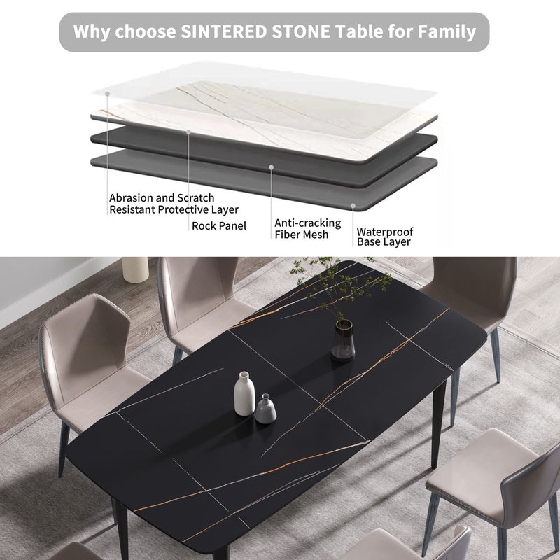 70.87" Modern Artificial Stone Curved Metal Leg Dining Table, Can Accommodate 6-8 People