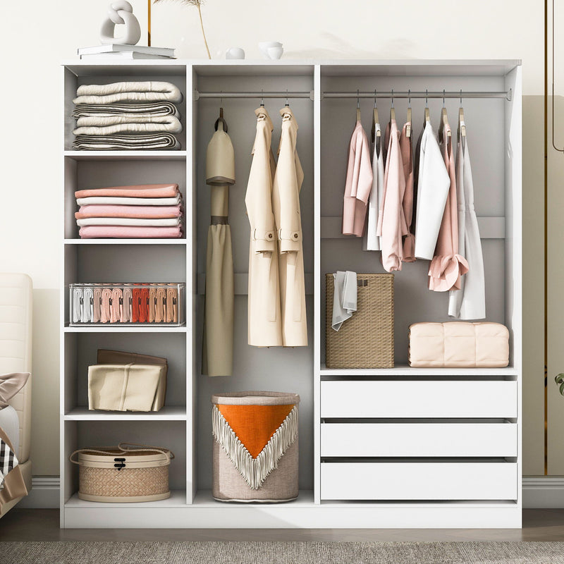 Doorless Storage Wardrobe For Dedroom With Shelves And 3 Drawers