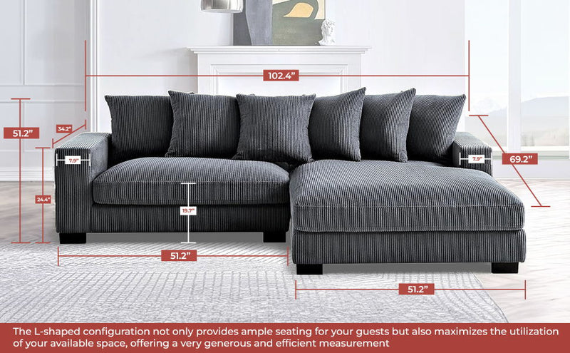 Luxe - Oversized 2 Piece Sectional Couches For Living Room, L Shaped Sofa With Chaise