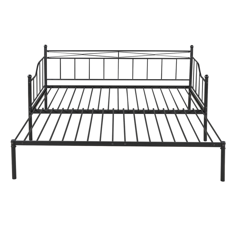 Twin Size Metal Daybed with Trundle, Daybed with Slat No Box required Black