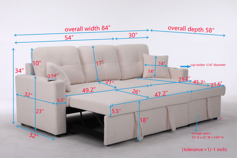 Lambswool - Pull Out Sleeper Sectional Sofa With Storage Chaise