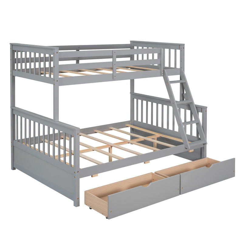 Twin-Over-Full Bunk Bed with Ladders and Two Storage Drawers(Gray){old sku:LT000165AAE}