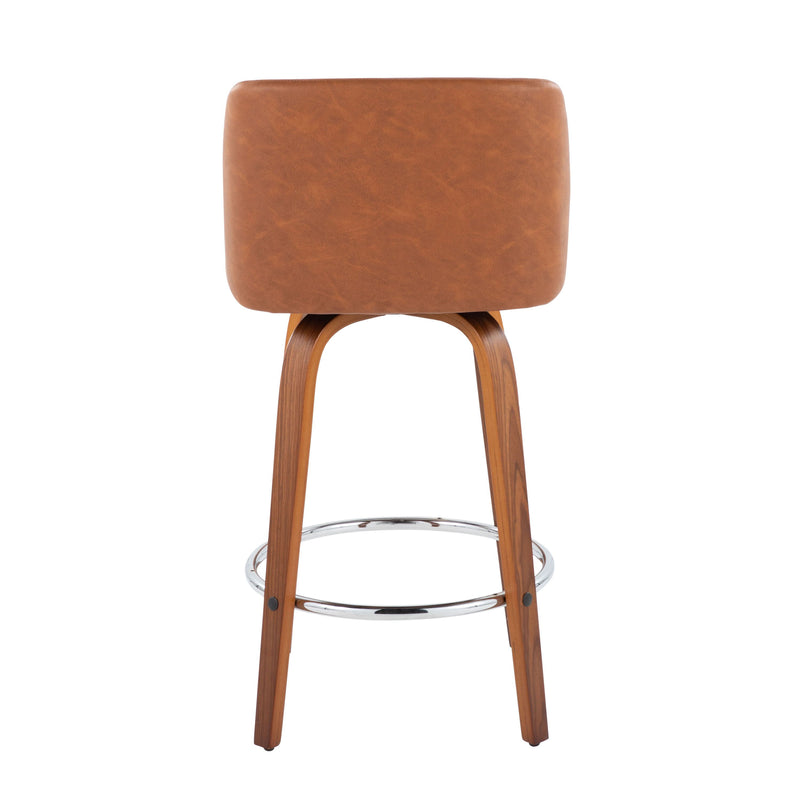 Toriano - Contemporary Fixed Height Counter Stool With Swivel & Round Footrest (Set of 2) - Walnut / Camel