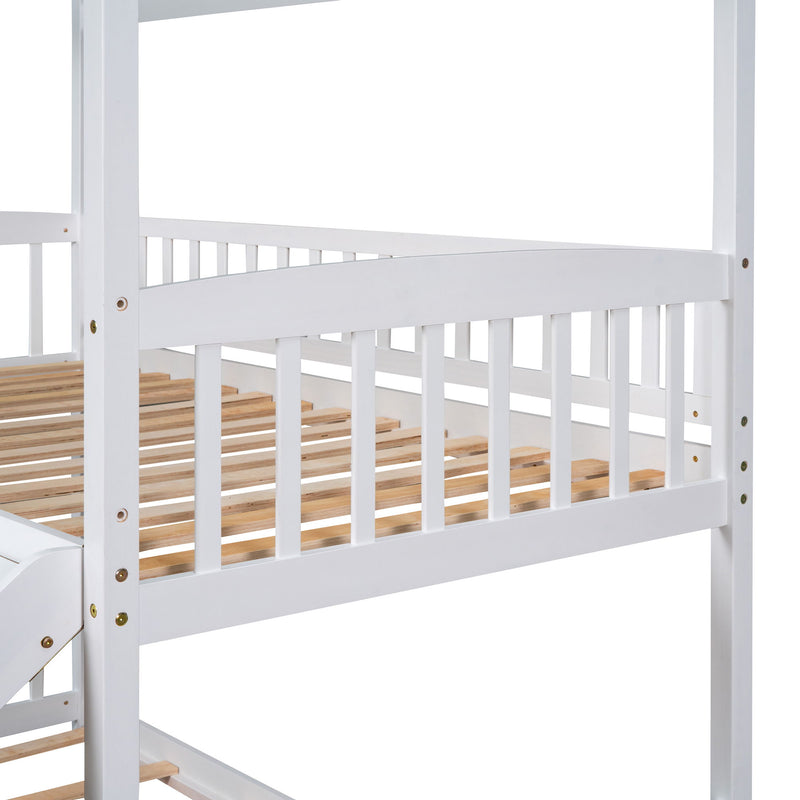 Twin Over Twin Bunk Bed With Slide, House Bed With Slide