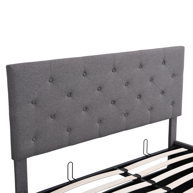 Queen size Upholstered Platform bed with a Hydraulic Storage System - Gray