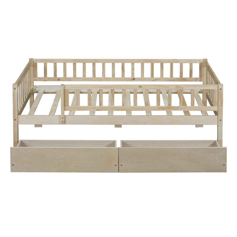 Twin Size Daybed Wood Bed with Two Drawers, Natural