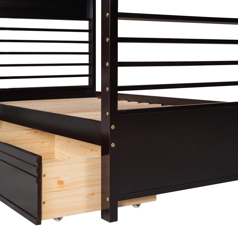 Twin over Twin Wood Bunk Bed with Two Drawers - Espresso