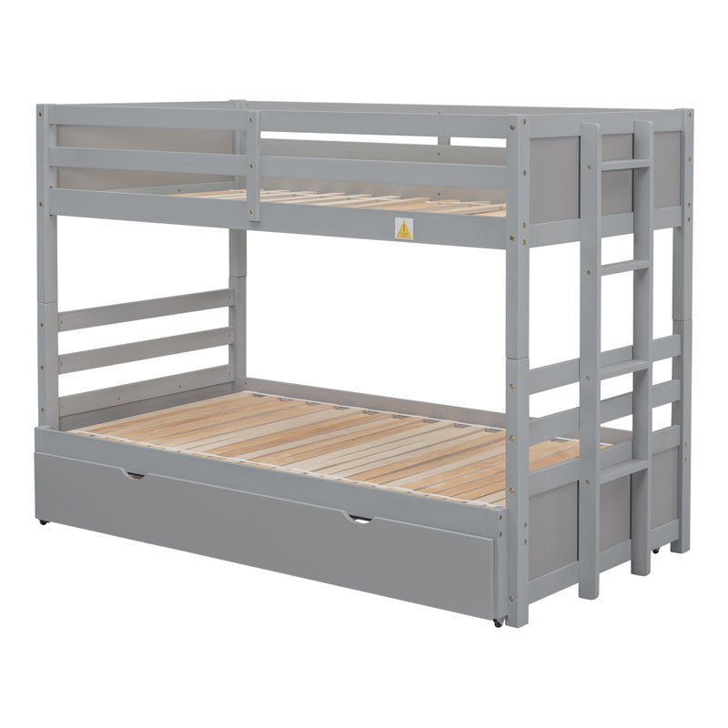 Twin over Pull-out Bunk Bed with Trundle, Gray