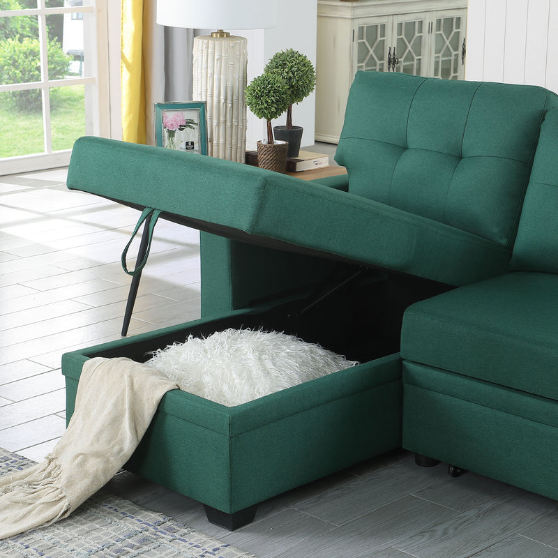 Upholstered Cushions Pull Out Sectional Sofa With Chaise