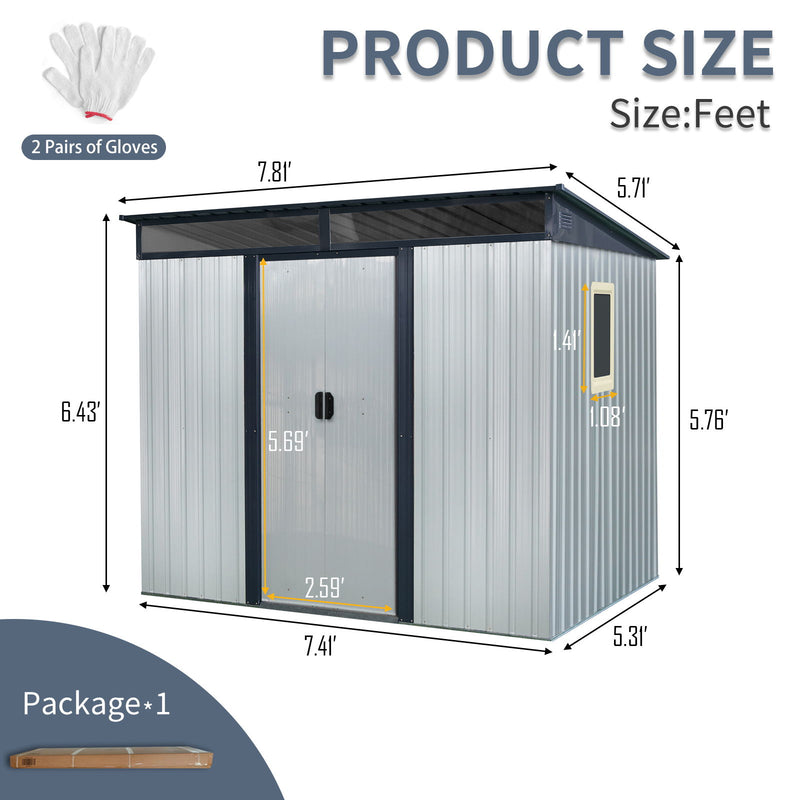 Outdoor Metal Storage Shed With Window And Transparent Plate For Garden, Lawn