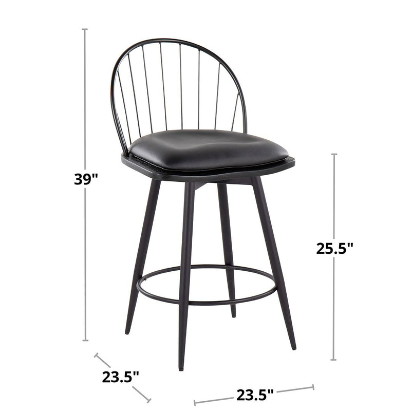 Riley - Farmhouse Fixed Height Counter Stool With Swivel With Round Footrest (Set of 2) - Matte Black