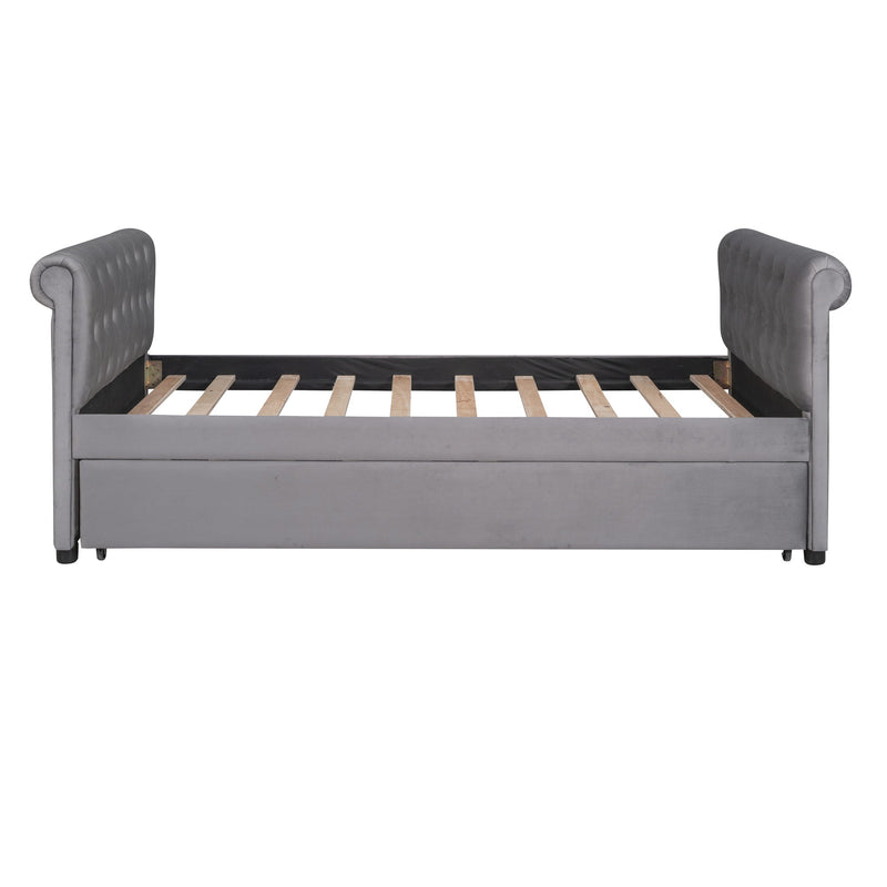 Upholstered Daybed With Trundle, Wood Slat Support