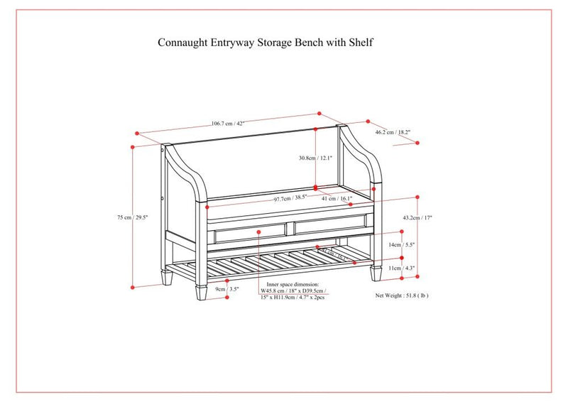 Connaught - Entryway Storage Bench With Shelf - Chestnut