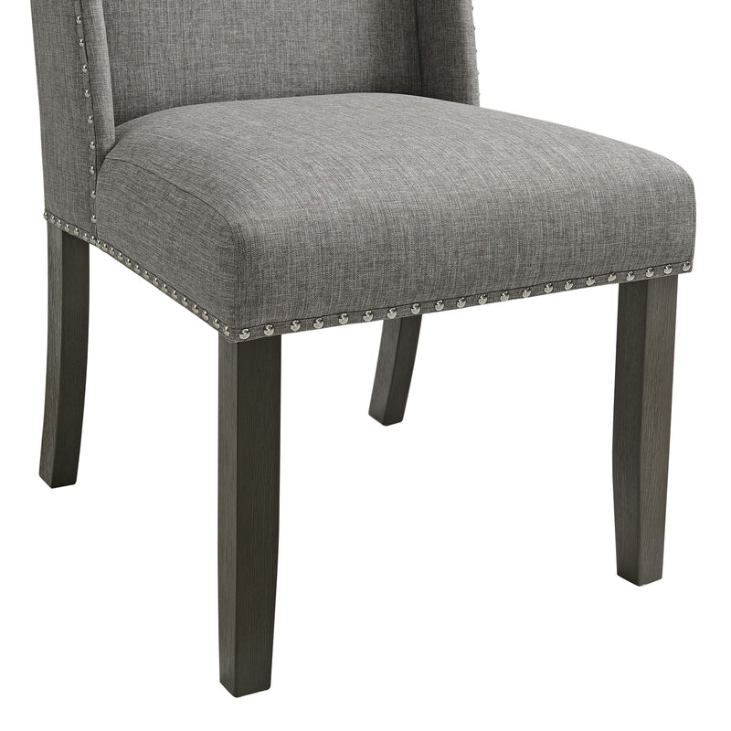 Everdeen - Side Chair with Grey Fabric and Nail Heads (Set of 2) - Charcoal