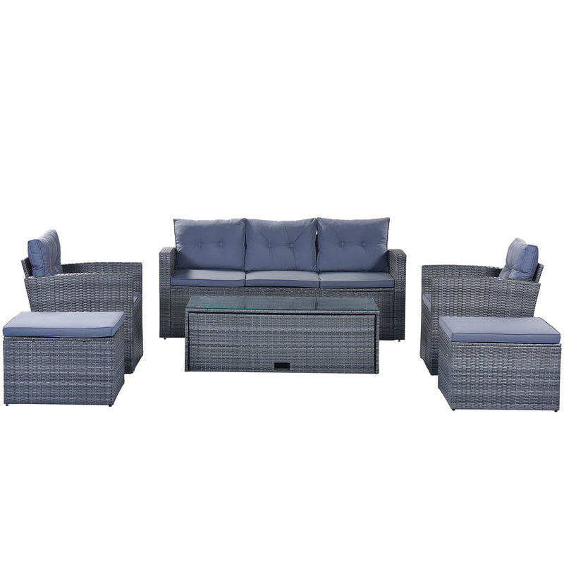 All-Weather Wicker PE Rattan Patio Outdoor Dining Conversation Sectional Set With Coffee Table, Wicker Sofas, Ottomans, Removable Cushions