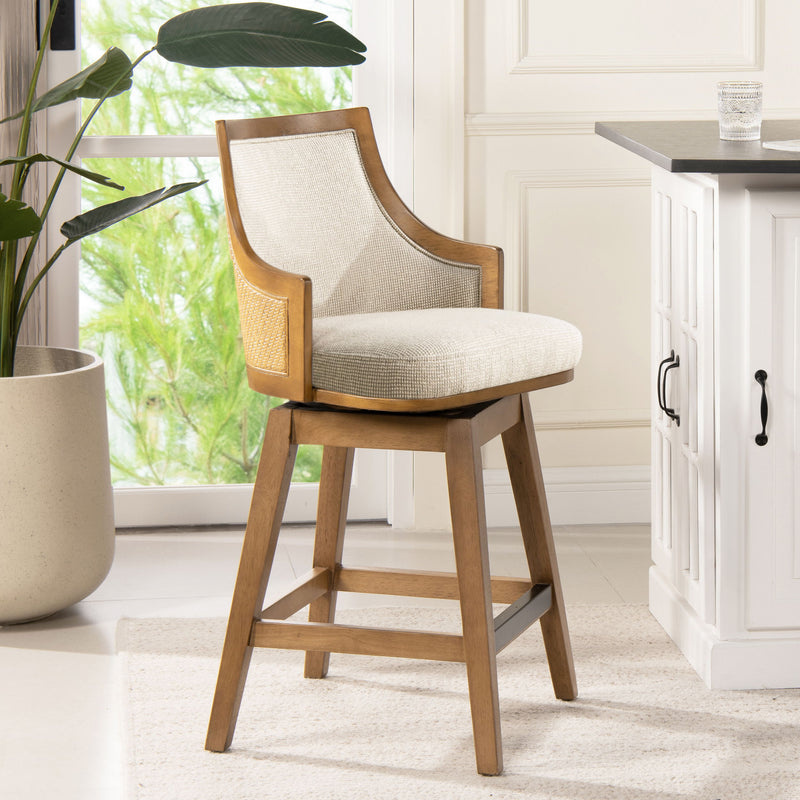 Bahama - Cane High Back Swivel Counter Stool With Recessed Arms Textured Weave - Taupe Beige