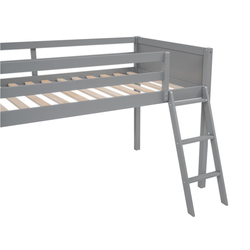 Twin Size Wood Loft Bed with Ladder, ladder can be placed on the left or right, Gray