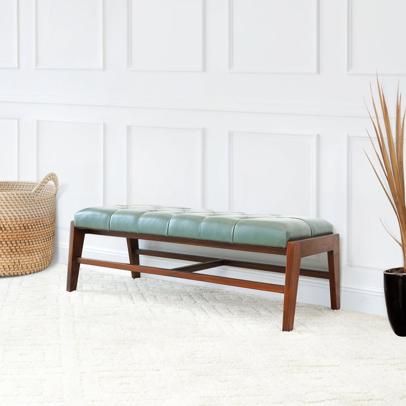 Hera - Bench With Buttons - Antique Green / Light Sage Green