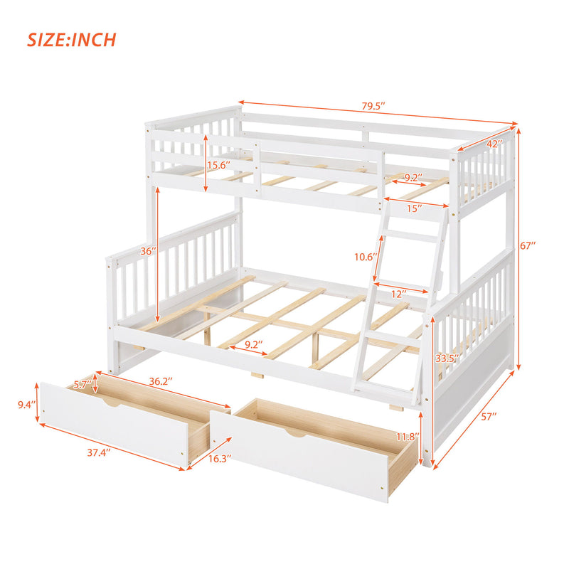 Twin Over Full Bunk Bed With Ladders And Two Storage Drawers