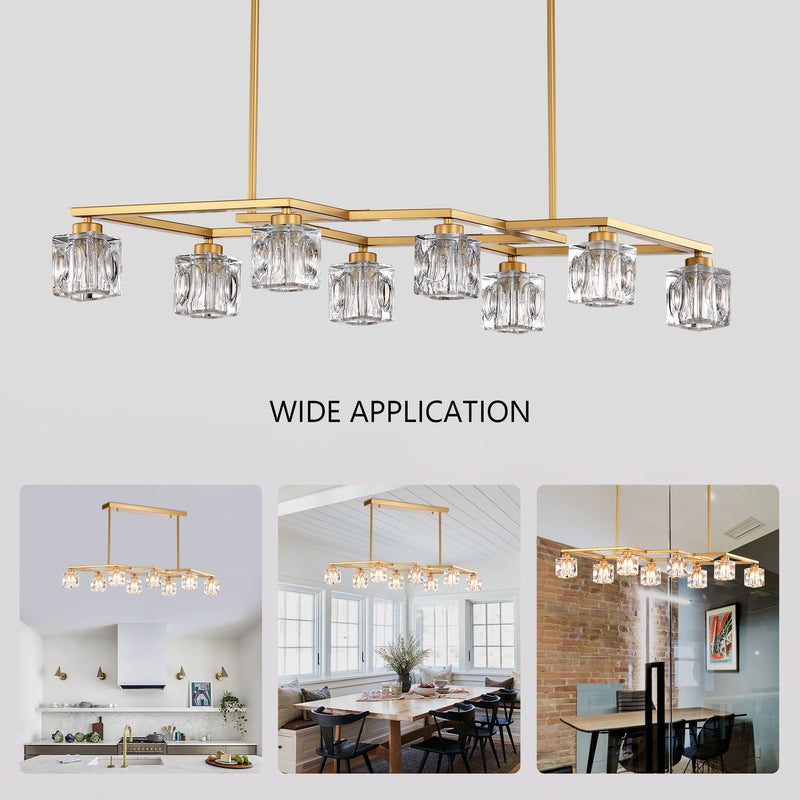 Crystal Chandelier For Dining Room, 8 Light Kitchen Chandelier Light Fixture Modern Metal Industrial Chandeliers For Farmhouse Entryway Living Room (8*G9 Bulbs Included) - Matte Gold