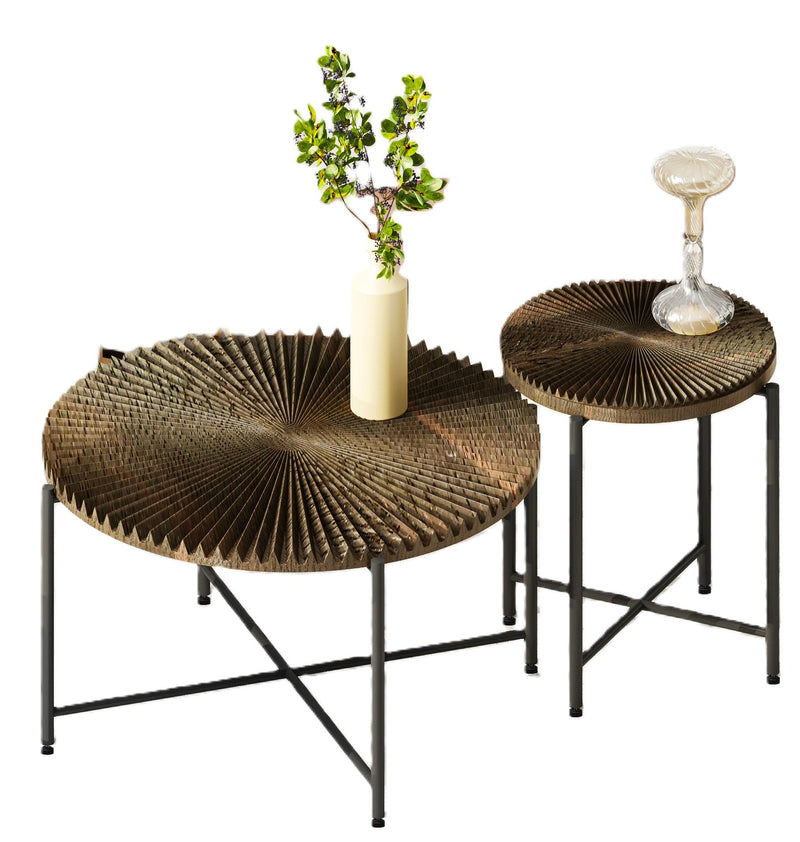 Radial - Pattern Coffee And End Table Set Waterproof Cover, Distressed Cylindrical Design (Set of 2)