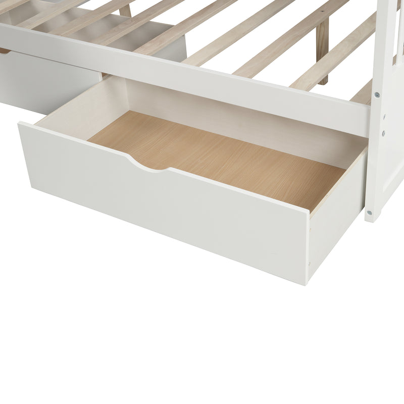 Twin over Full Bunk Bed with Drawers,Storage and Slide, Multifunction, White