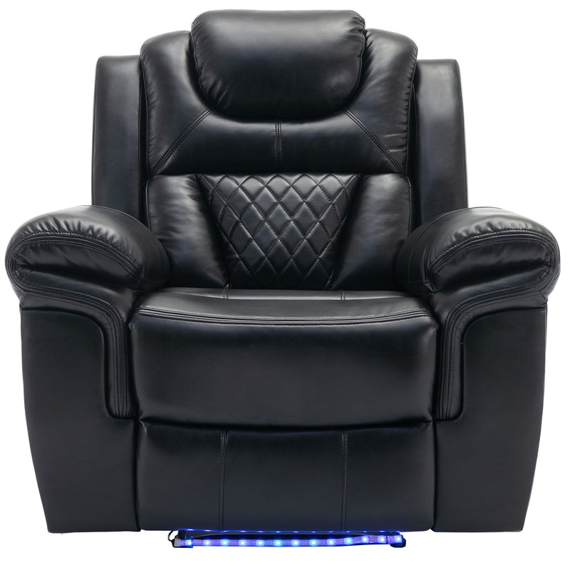 3 Pieces Recliner Sofa Sets Home Theater Seating Manual Recliner Chair With Center Console And Led Light Strip For Living Room