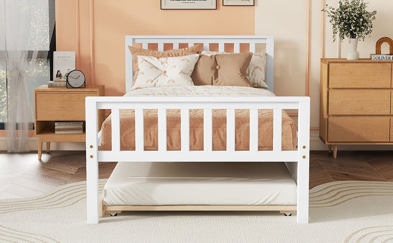 Twin Bed With Trundle, Platform Bed Frame With Headboard And Footboard, For Bedroom Small Living Space, No Box Spring Needed