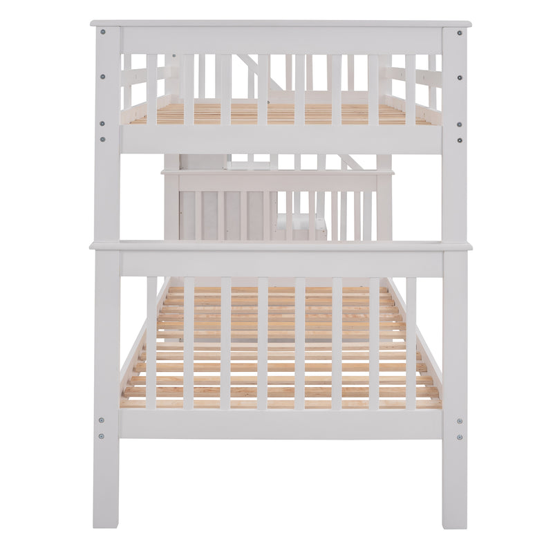 Stairway Twin-Over-Twin Bunk Bed with Three Drawers for Bedroom, Dorm - White(Old sku: LP000309AAK)