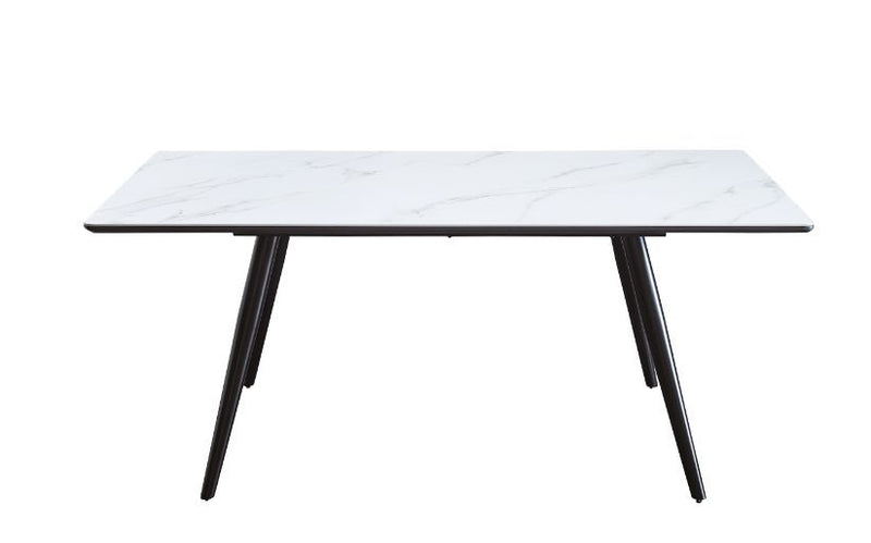 Caspian - Dining Table - White Printed Faux Marble & Black Finish