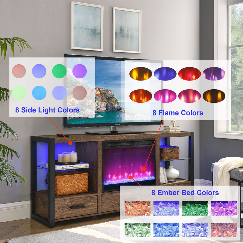 Electric Fireplace Media TV Stand With Sync Colorful LED Lights