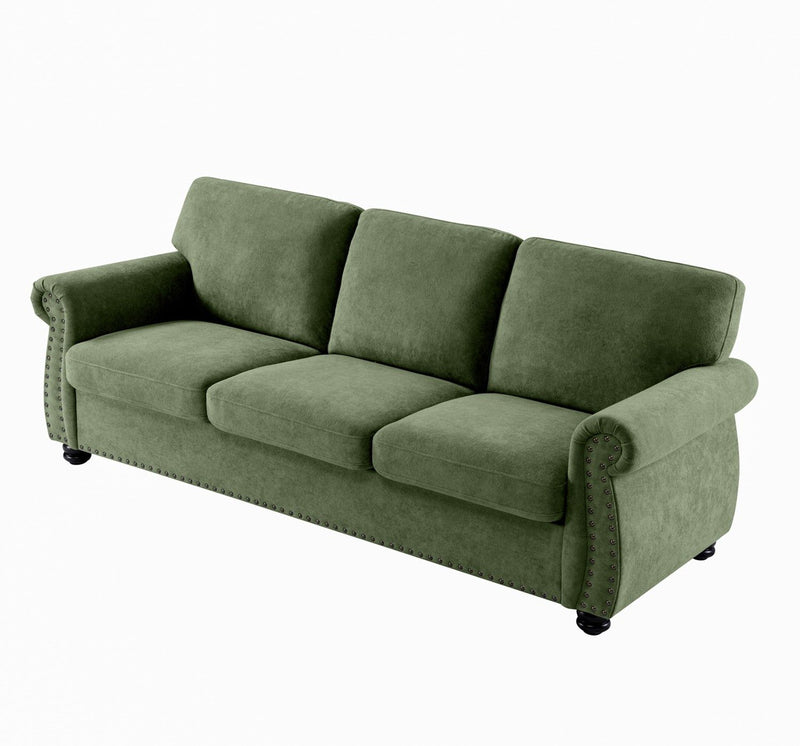 Soft Sofa, Upholstered 3 Seater Couch With High Density Foam, Loose Back Cushions And Turned Legs