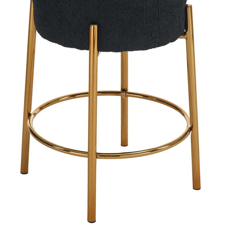 Round Bar Stools (Set of 2), Contemporary Upholstered Dining Stools For Kitchens, Coffee Shops And Bar Stores - Gold Legs