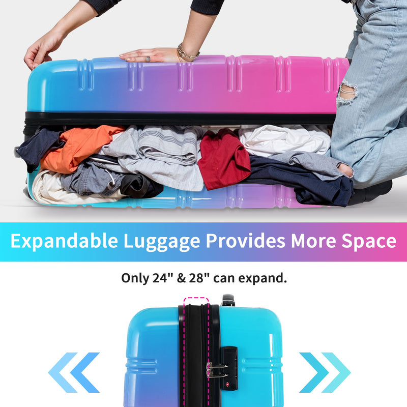 Hardshell Luggage Sets 3 Piece Gradient Color Expandable Suitcase With Spinner Wheels And Tsa Lock Lightweight 20" 24" 28" Available