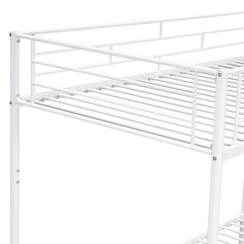 Twin Over Twin Metal Bunk Bed With Shelf And Guardrails