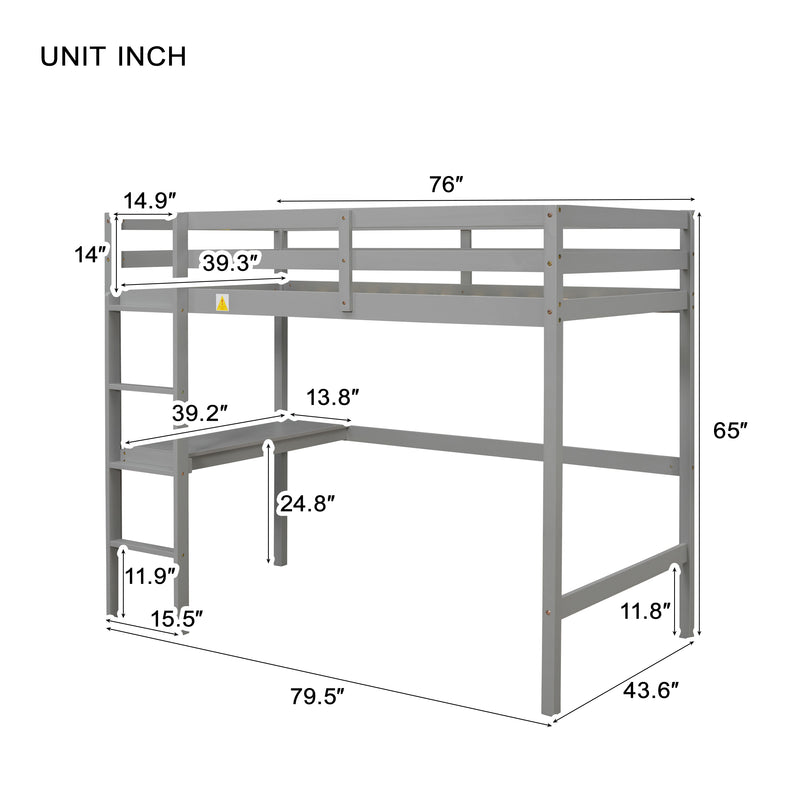 Twin Loft Bed with  built-in desk,Grey(Old SKU:W50450910)