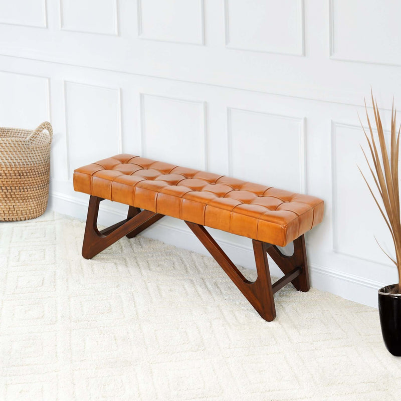 Mia - Bench With Buttons - Brown / Rustic