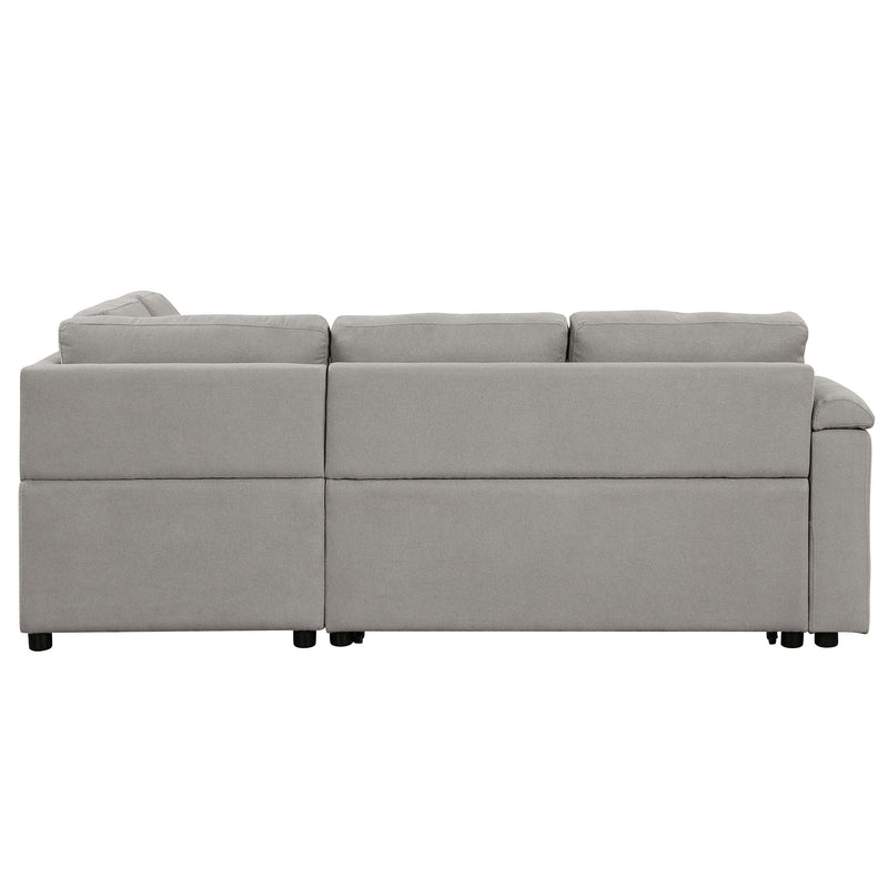 L-Shape Sofa Bed Pull-Out Sleeper Sofa With Wheels, USB Ports, Power Sockets For Living Room