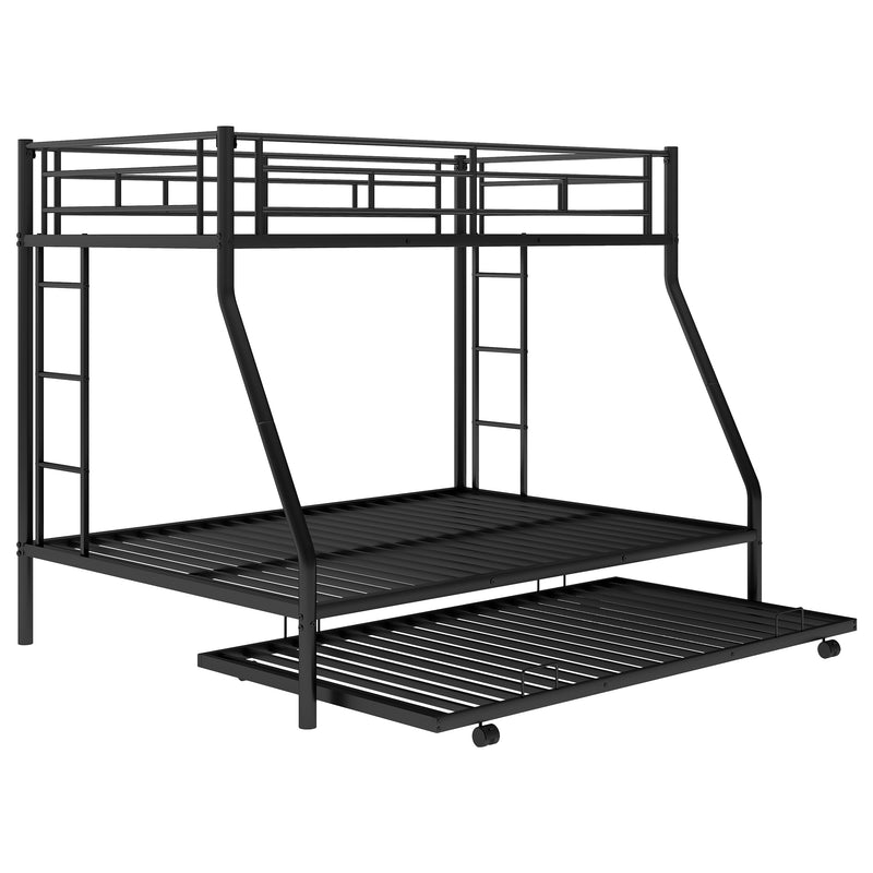 Twin over Full Bed with Sturdy Steel Frame, Bunk Bed with Twin Size Trundle, Two-Side Ladders, Black(OLD SKU:MF194424AAB)