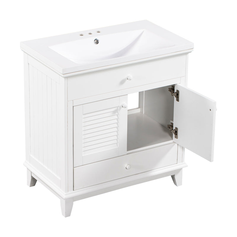 Bathroom Vanity With Sink, Bathroom Cabinet With Two Doors And One Drawer, White