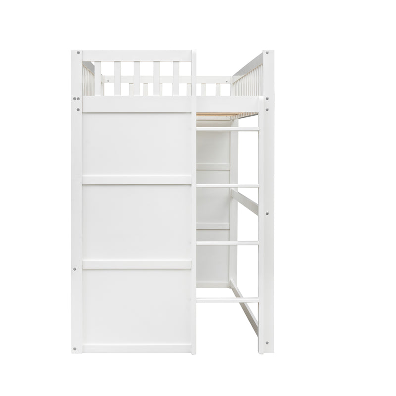 Twin Size House Loft Bed With Ladder-White