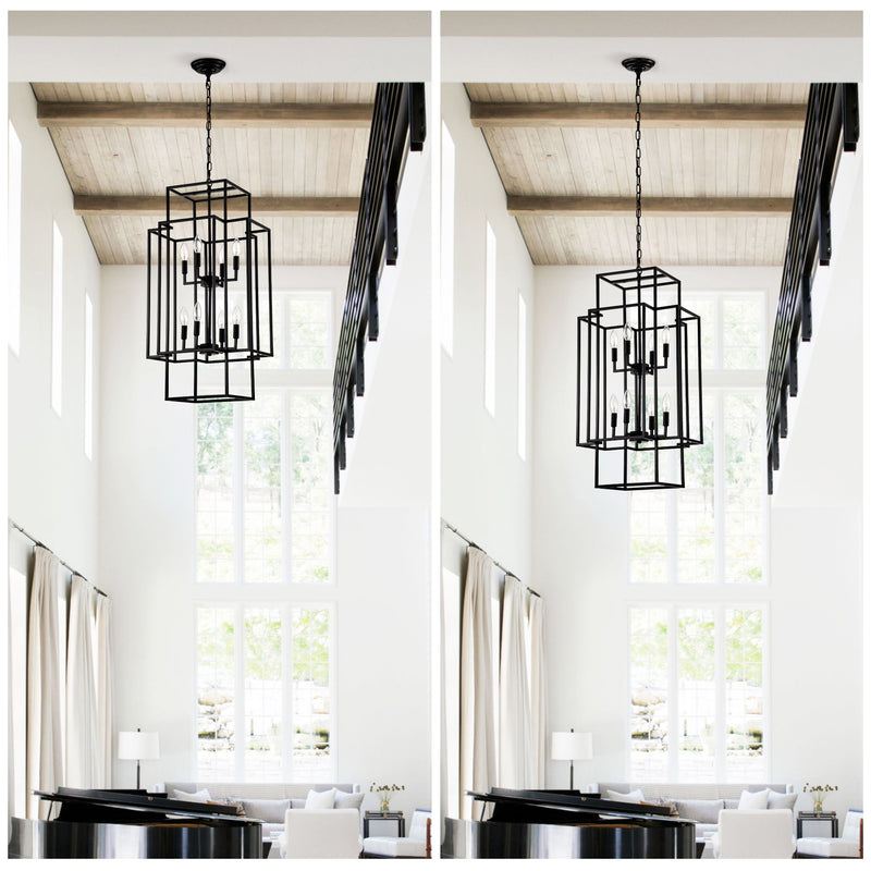 8 Light Lantern Chandelier Lighting, Entryway Chandeliers For High Ceilings, Chandeliers For Dining Room, Foyer, Entry, Staircase, Hallway, Height Adjustable (E12 Bulbs Not Included)