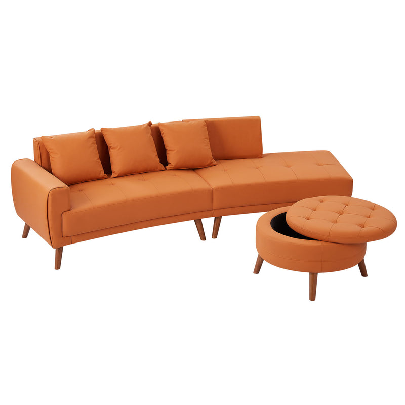 Contemporary Sofa Stylish Sofa Couch With A Round Storage Ottoman And Three Removable Pillows For Living Room