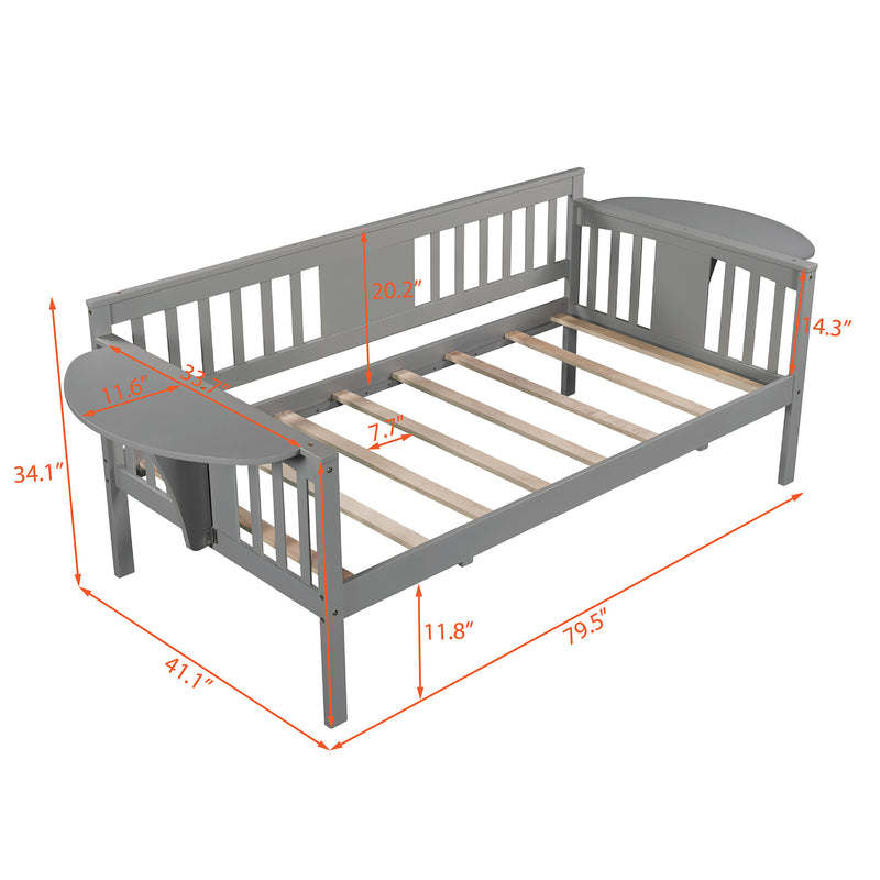 Twin size Daybed, Wood Slat Support, Gray