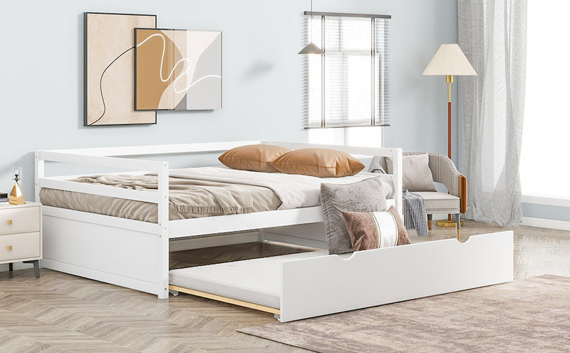 Twin Size Wood Daybed with Twin Size Trundle, White