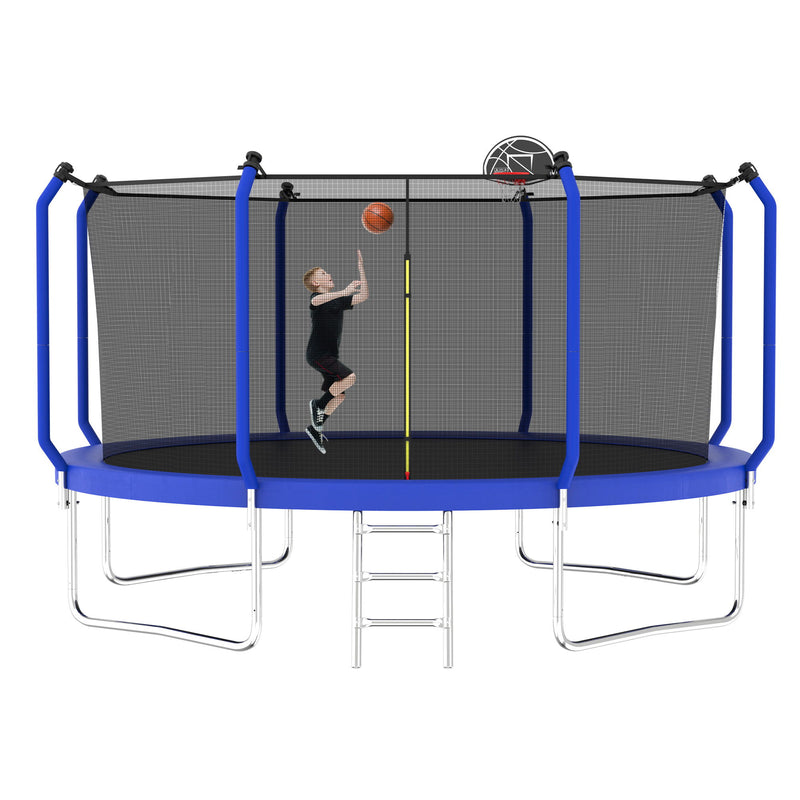 Trampoline With Basketball Hoop, Astm Approved Reinforced Type Outdoor Trampoline With Enclosure Net