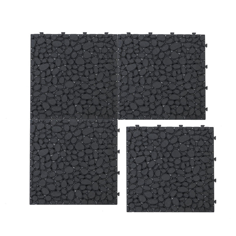 Interlocking Deck Tiles Plastic Waterproof Outdoor All Weather Anti-Slip Bathroom Shower Balcony Porch Strong Weight Capacity Upto 440 Lbs, Pebble Stone Pattern