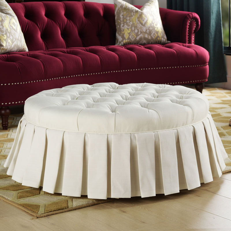 Luciana - Tufted Cocktail Ottoman With Skirt - Antique White