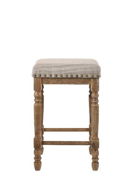 Farsiris - Stool (Set of 2) - Beige Fabric & Weathered Oak Finish - Atlantic Fine Furniture Inc